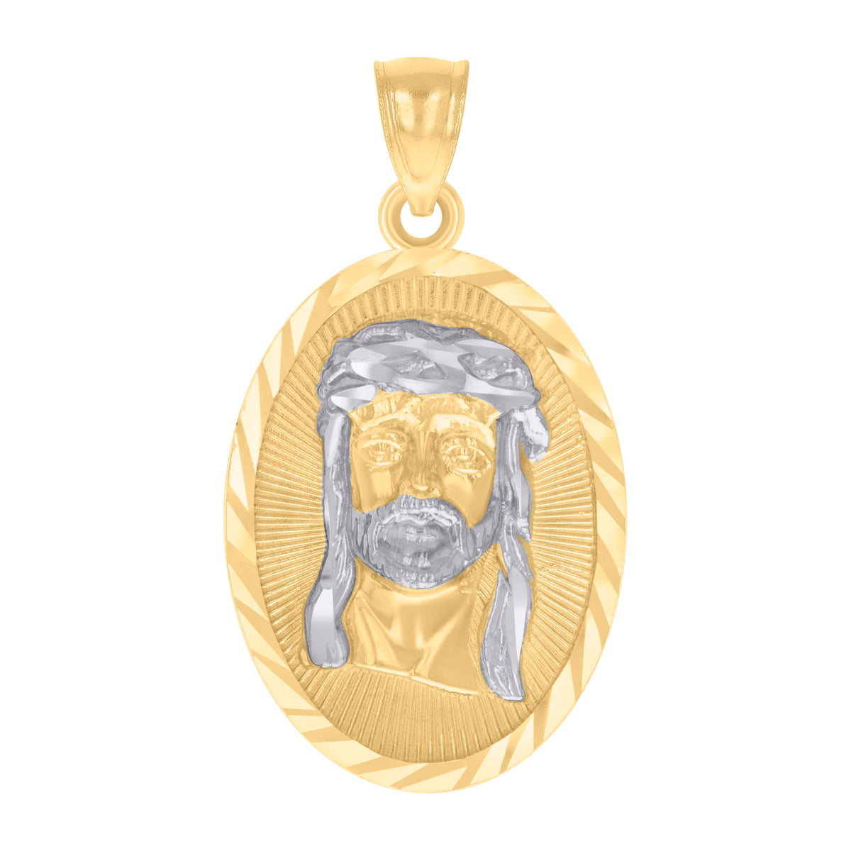 14kt Two-tone Gold Mens Oval Jesus Religious Charm Pendant