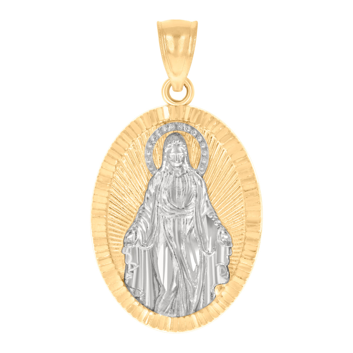 14kt Two-tone Gold Mens Miraculous Medal Virgin Mary Religious Charm Pendant