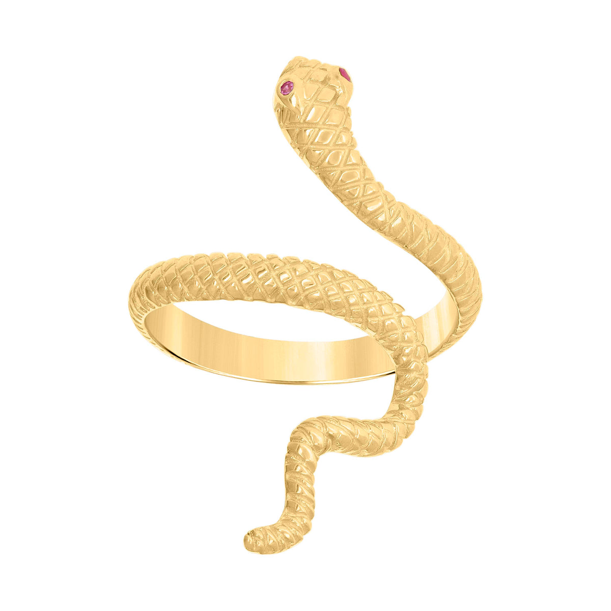14kt Yellow Gold Womens Pink Cubic-Zirconia Snake Reptile Textured Wildlife Ring