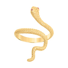 14kt Yellow Gold Womens Pink Cubic-Zirconia Snake Reptile Textured Wildlife Ring