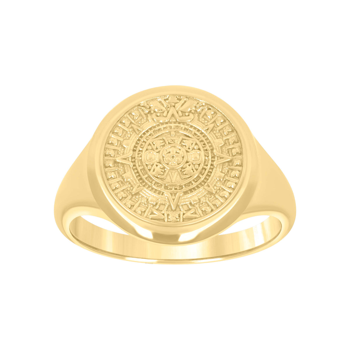 14kt Yellow Gold Mens Aztec Calendar Fashion Ring
