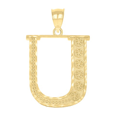 10kt Yellow Gold Unisex Floral Initial Alphabet U Charm Pendant