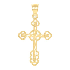 10kt Yellow Gold Mens Women Diamond-Cut Cross Religious Charm Pendant