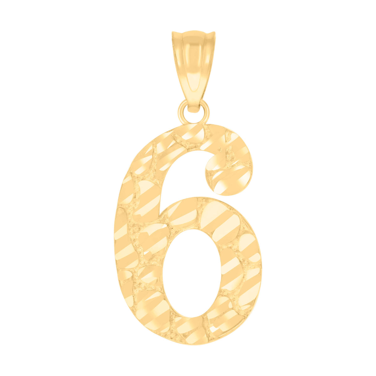 10Kt Yellow Gold Unisex Number 6 Nugget Charm Pendant