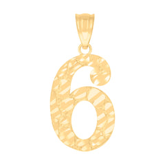 10Kt Yellow Gold Unisex Number 6 Nugget Charm Pendant