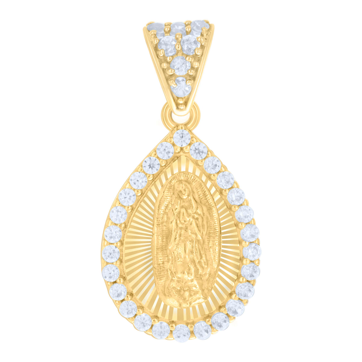10kt Yellow Gold Womens Cubic-Zirconia Tear Drop Guadalupe Religious Charm Pendant
