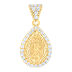10kt Yellow Gold Womens Cubic-Zirconia Tear Drop Guadalupe Religious Charm Pendant
