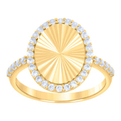 10kt Yellow Gold Womens Cubic-Zirconia Oval Fashion Ring