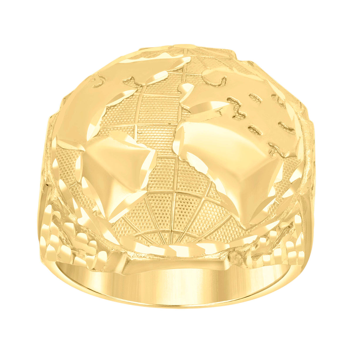 14kt Yellow Gold Mens Globe Map Ring