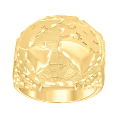 14kt Yellow Gold Mens Globe Map Ring