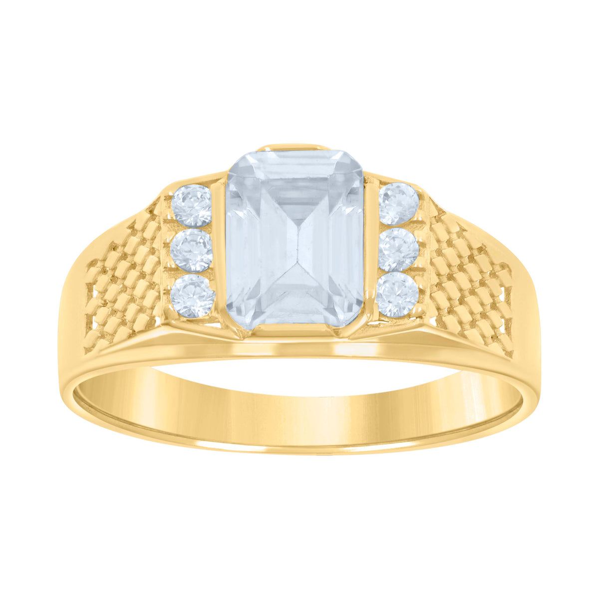 10kt Yellow Gold Womens Emerald Round Cubic-Zirconia Fashion Ring