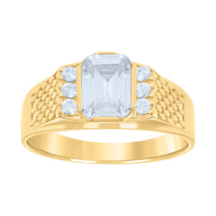 10kt Yellow Gold Womens Emerald Round Cubic-Zirconia Fashion Ring