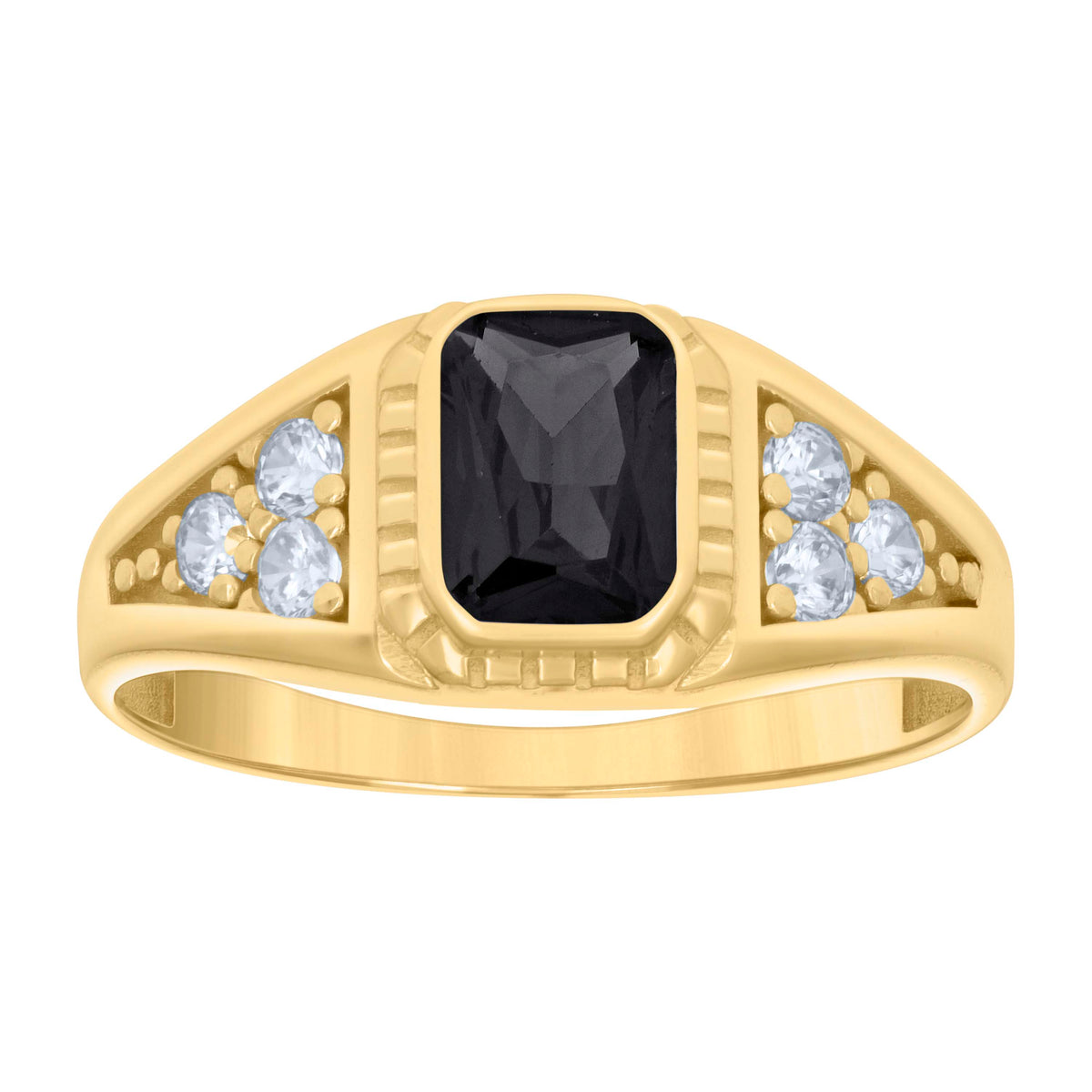 10kt Yellow Gold Womens Black White Emerald Round Cubic-Zirconia Fashion Ring