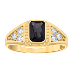 10kt Yellow Gold Womens Black White Emerald Round Cubic-Zirconia Fashion Ring