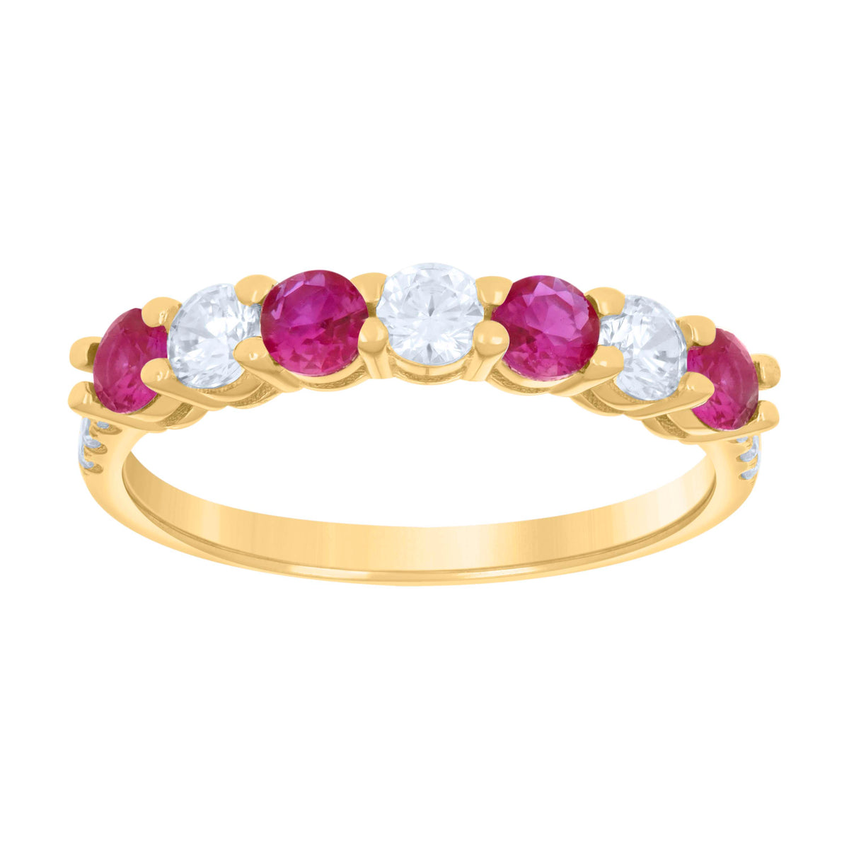 10kt Yellow Gold Womens Purple White Cubic-Zirconia Eternity Band Ring
