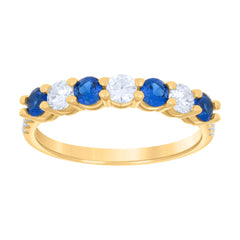 10kt Yellow Gold Womens Blue White Cubic-Zirconia Eternity Band Ring
