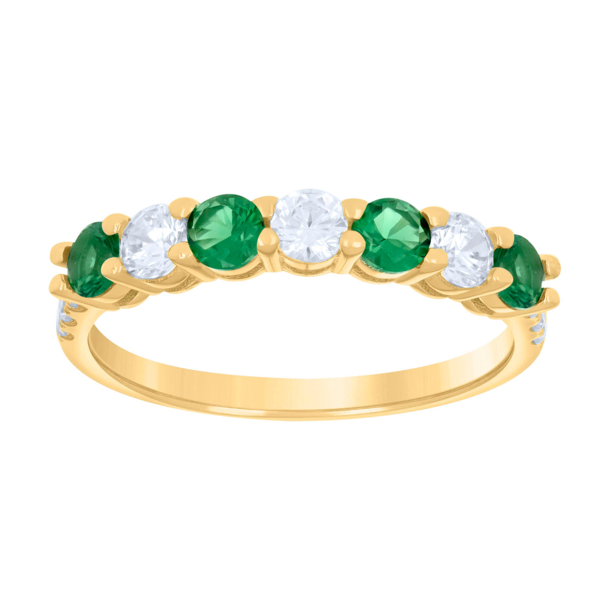 10kt Yellow Gold Womens Green White Cubic-Zirconia Eternity Band Ring