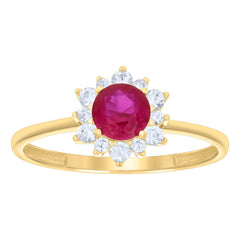 10kt Yellow Gold Womens Pink White Cubic-Zirconia Flower Fashion Ring