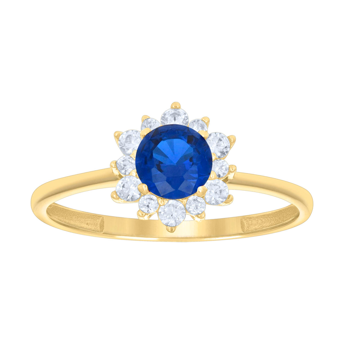 10kt Yellow Gold Womens Blue White Cubic-Zirconia Flower Fashion Ring