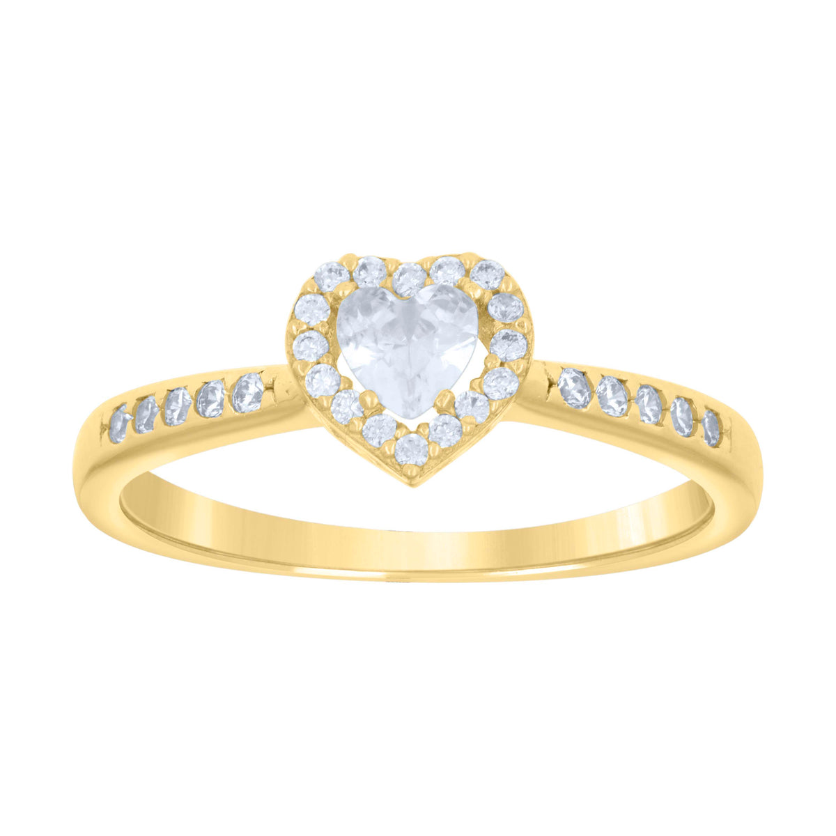 10kt Yellow Gold Womens Heart Round Cubic-Zirconia Heart Ring