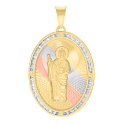 10kt Tri-Color Gold Mens Cubic-Zirconia Diamond-Cut St. Jude Religious Pendant