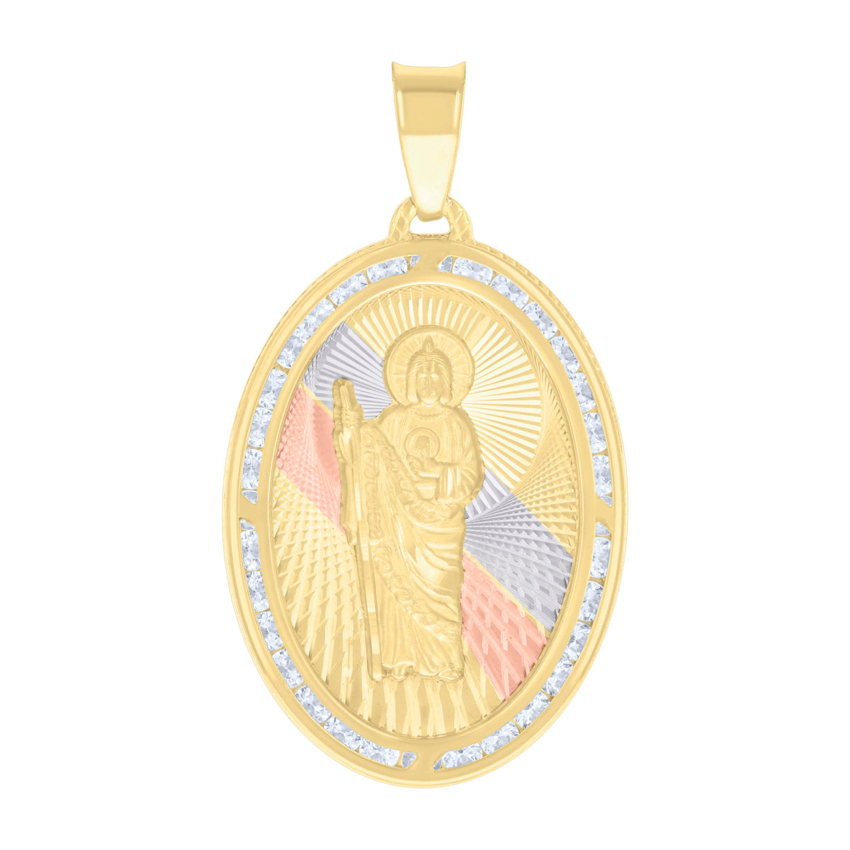 10kt Tri-Color Gold Mens Oval St. Jude Religious Charm Pendant