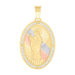 10kt Tri-Color Gold Mens Oval St. Jude Religious Charm Pendant