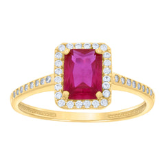 10kt Yellow Gold Womens Pink White Emerald-cut Round Cubic-Zirconia Fashion Ring