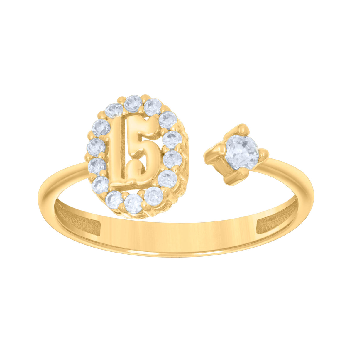 10kt Yellow Gold Womens Cubic-Zirconia Sweet 15 Quinceanera Ring
