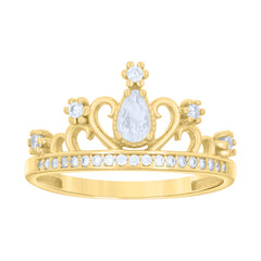 10kt Yellow Gold Womens Pear Round Cubic-Zirconia Crown Fashion Ring