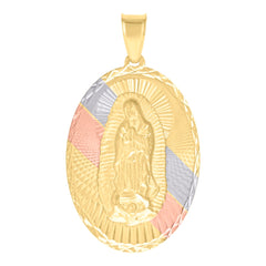 10kt Tri-Color Gold Mens Oval Guadalupe Religious Charm Pendant