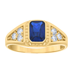 14kt Yellow Gold Womens Blue White Emerald Round Cubic-Zirconia Fashion Ring