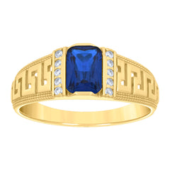 14kt Yellow Gold Womens Blue White Emerald Round Cubic-Zirconia Fashion Ring
