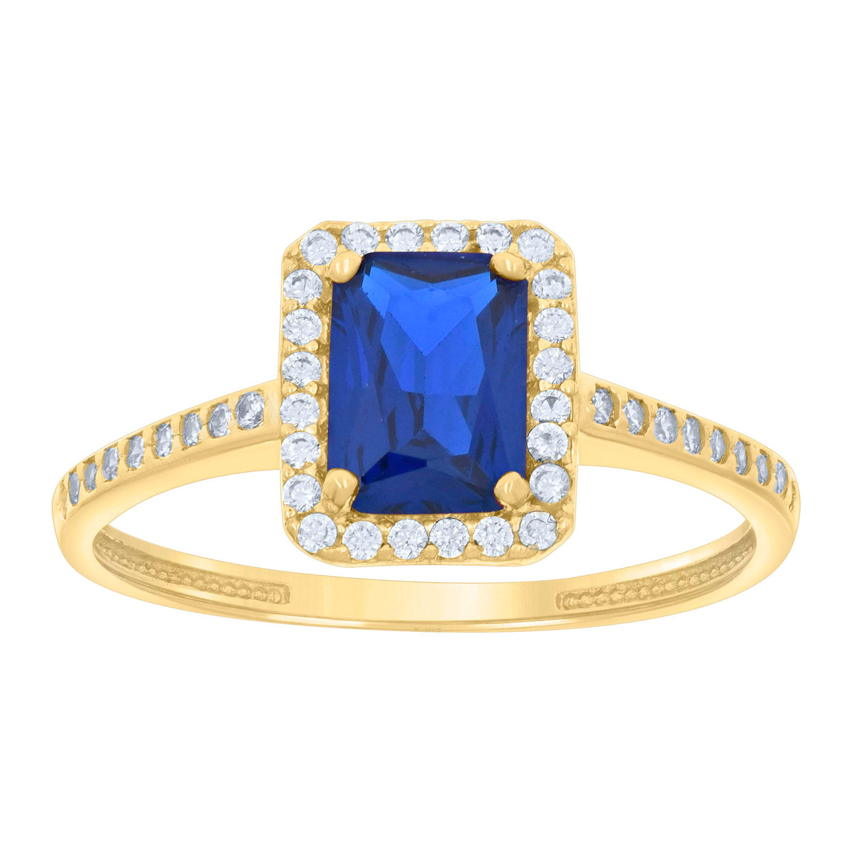 14kt Yellow Gold Womens Blue White Emerald Round Cubic-Zirconia Fashion Ring