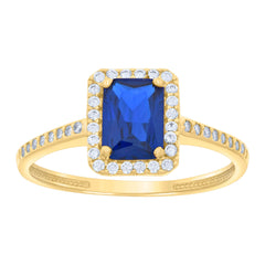 14kt Yellow Gold Womens Blue White Emerald Round Cubic-Zirconia Fashion Ring