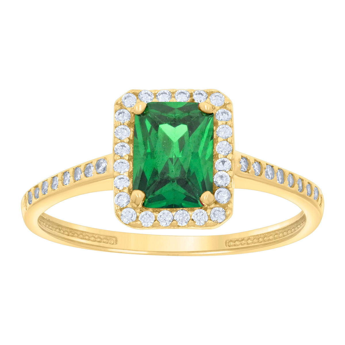 14kt Yellow Gold Womens Green White Emerald Round Cubic-Zirconia Fashion Ring