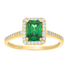 14kt Yellow Gold Womens Green White Emerald Round Cubic-Zirconia Fashion Ring