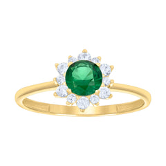 14kt Yellow Gold Womens Green White Cubic-Zirconia Flower Fashion Ring