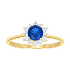 14kt Yellow Gold Womens Blue White Cubic-Zirconia Flower Fashion Ring