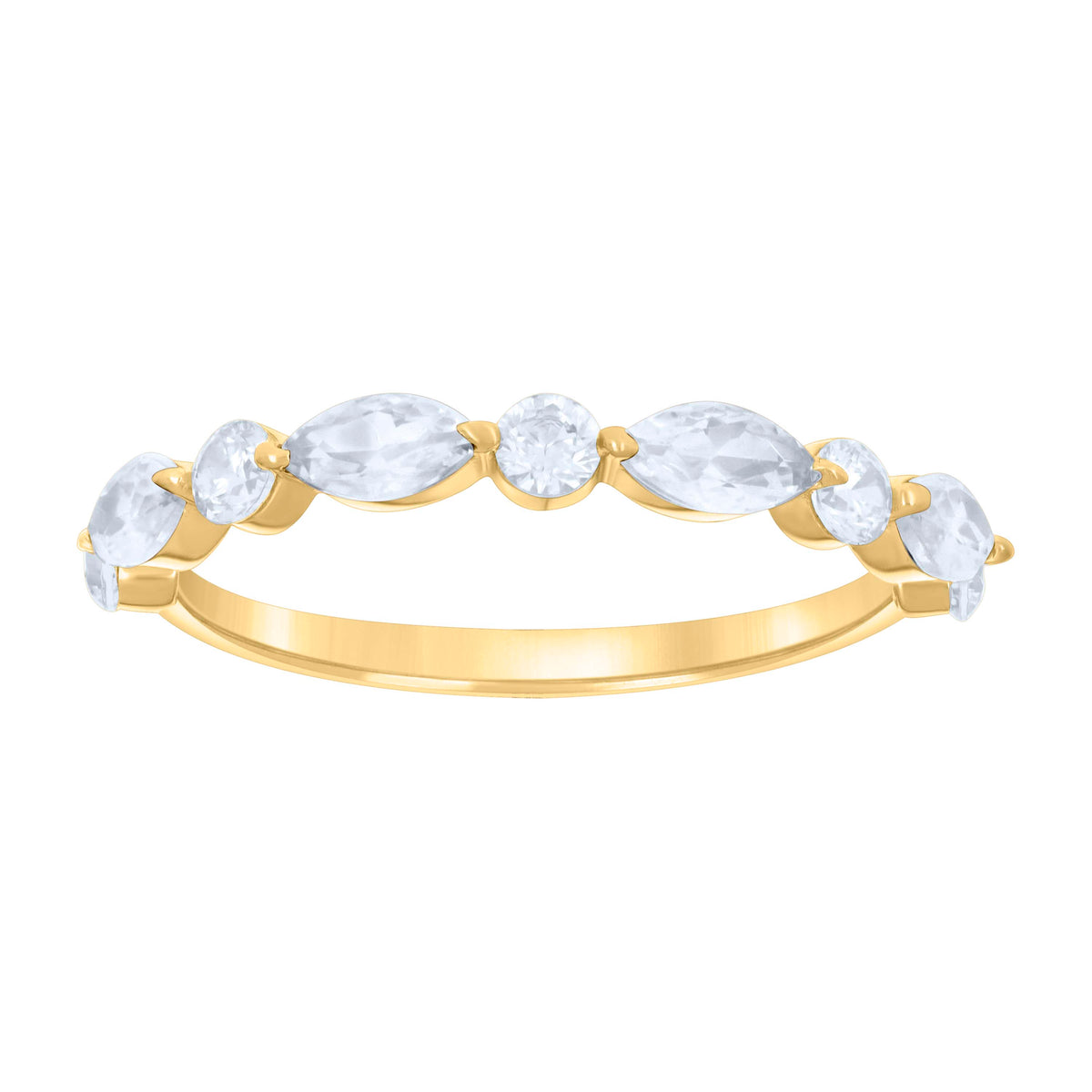 14kt Yellow Gold Womens Marquise Round Cubic-Zirconia Half Eternity Ring