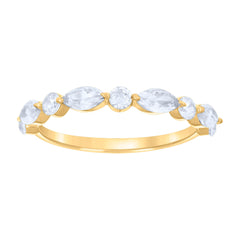 14kt Yellow Gold Womens Marquise Round Cubic-Zirconia Half Eternity Ring