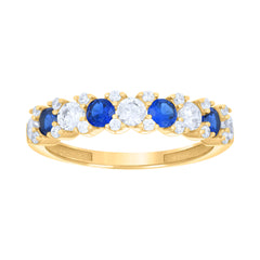 14kt Yellow Gold Womens Blue White Cubic-Zirconia Half Eternity Ring