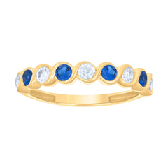 14kt Yellow Gold Womens Blue White Cubic-Zirconia Half Eternity Ring