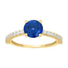 14kt Yellow Gold Womens Blue White Cubic-Zirconia Fashion Ring