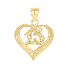 10kt Two-Tone Gold Cubic-Zirconia Womens 15 Anos Heart Quinceanera Charm Pendant