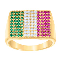 14kt Yellow Gold Mens Green/Pink White Cubic-Zirconia Square Head Fashion Ring
