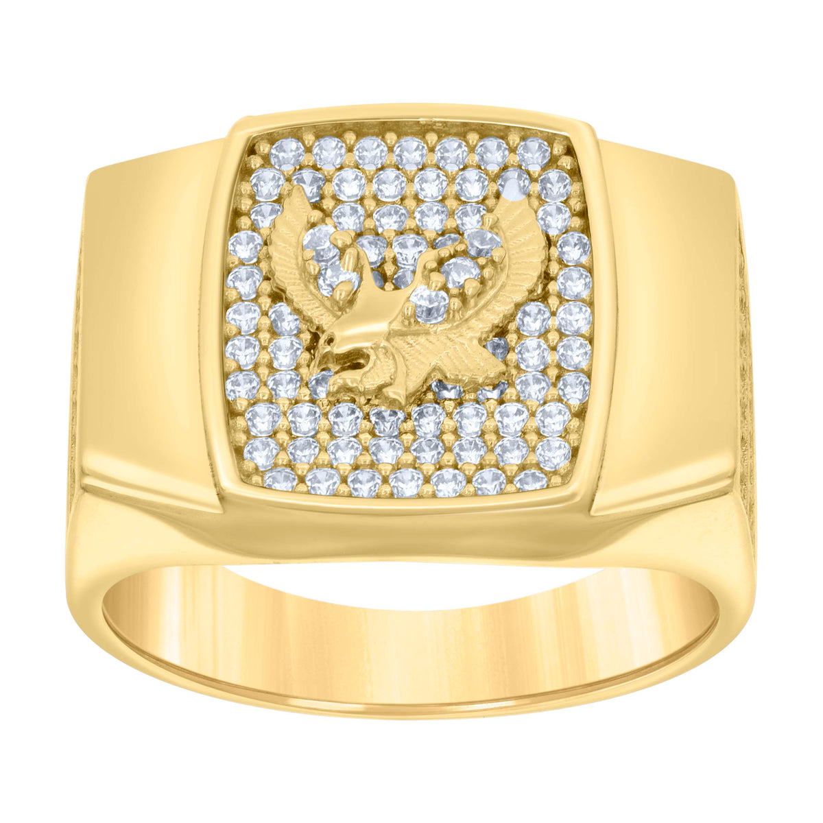 14kt Yellow Gold Mens Cubic-Zirconia Square Head Eagle Bird Wildlife Ring