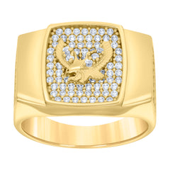 14kt Yellow Gold Mens Cubic-Zirconia Square Head Eagle Bird Wildlife Ring