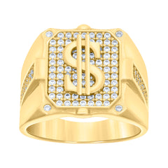 14kt Yellow Gold Mens Cubic-Zirconia Dollar Sign Currency Fashion Ring