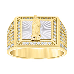 14kt Two-tone Gold Mens Cubic-Zirconia Guadalupe Religious Ring